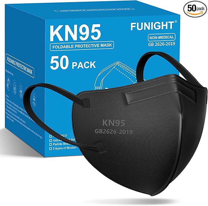 Funight KN95 Face Masks 50 Packs 5-Ply Breathable Filter Efficiency≥95% Protective Cup Masks Disposable Black - AquaVibe