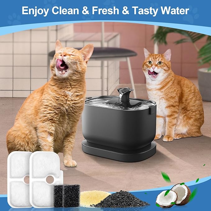 24 Pcs Replacement Filters for Dockstream Cat Water Fountain PLWF105/PLWF115/PLWF005, 12 Pack Pet Water Fountain Filters with 12 Pack Pre-Filter Sponges, White