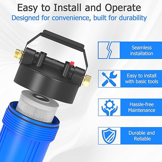 HHB10 RV Water Filter System with 0.2 Micron 2-in-1 Composite Filter, Removes Sediments, Chlorine, VOCs, Heavy Metals, Bad Taste & Odor, Ideal for RVs, Campers, Travel Trailers and Boats