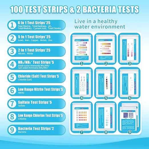 19 in 1 Drinking Water Test Kit with 100 All-in-One Water Test Strips & 2 Bacteria Tests - Home Water Quality Test Strips for Well, Tap Water, City Water, Tub and Swimming Pool Testing Strips