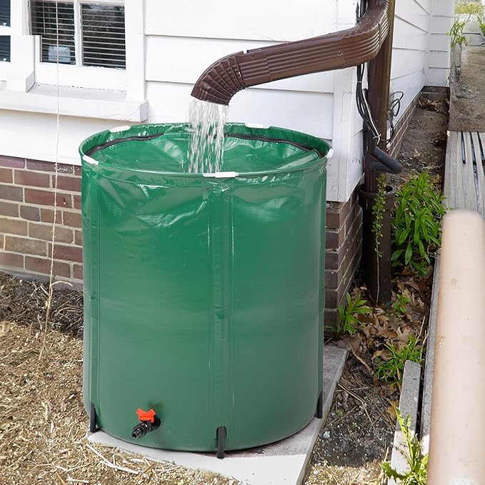 50 Gallon Collapsible Rain Barrel, Portable Water Storage Tank, Foldable Rainwater Collect System Downspout, Water Catcher Container with Filter, Spigots Overflow Kit (Green,50 Gallon)