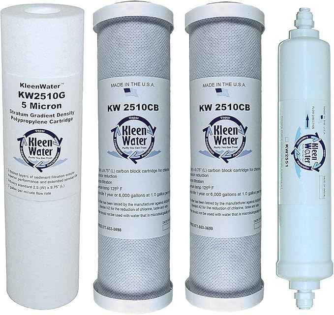 KleenWater 4 Cartridge Set Compatible Replacement for APEC model ROES-PH75, ROES-50-A and FILTER-SET-ESPH