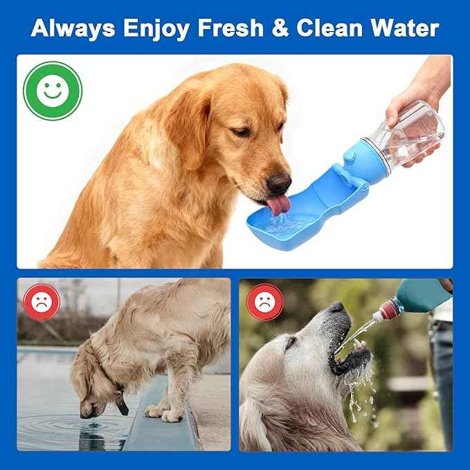 Dog Water Bottle, Portable Leak-Proof Water Dispenser with Drinking Bowl for Dogs and Cats, Travel Puppy Fountain Pet Water Bottle for Hiking Walking Outdoor (A012B-blue)