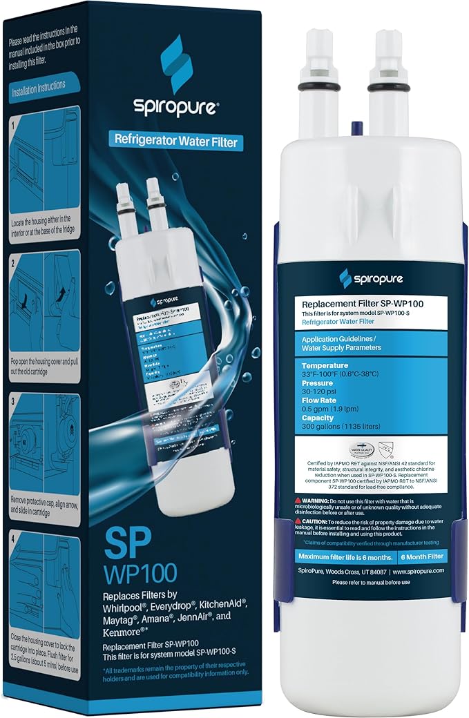 SpiroPure SP-WP100 NSF Certified Refrigerator Water Filter Compatible Replacement for W10295370A Filter 1 9081 EDR1RXD1 9930 W10295370 46-9081 46-9930 Filter1 (1 Pk)