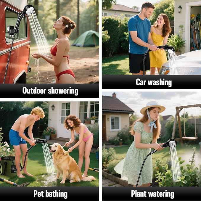 Portable Shower for Camping, 6000mAh Rechargeable Camp Shower Pump with Large Capacity Foldable Bucket, Filtered Shower Head, Outdoor Camp Shower Pump for Hiking, RV, Traveling, Car Washing, Pet Bath