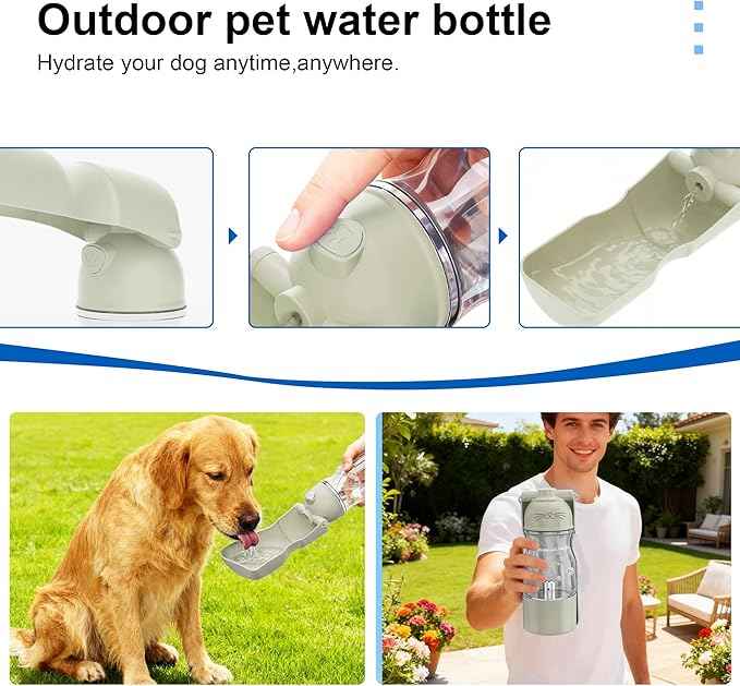 Portable Dog Water Bottle with Ozone Purification - Active Oxygen Puppy Water Bowl & Dispenser for Travel, (A-013B-white)