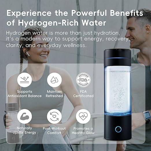 Hydrogen Water Bottle Generator, 4-in-1, 3000 PPB Portable Hydrogen Water Machine with SPE/PEM Technology, Rechargeable Hydrogen Water Ionizer Machine for Home, Office & Travel