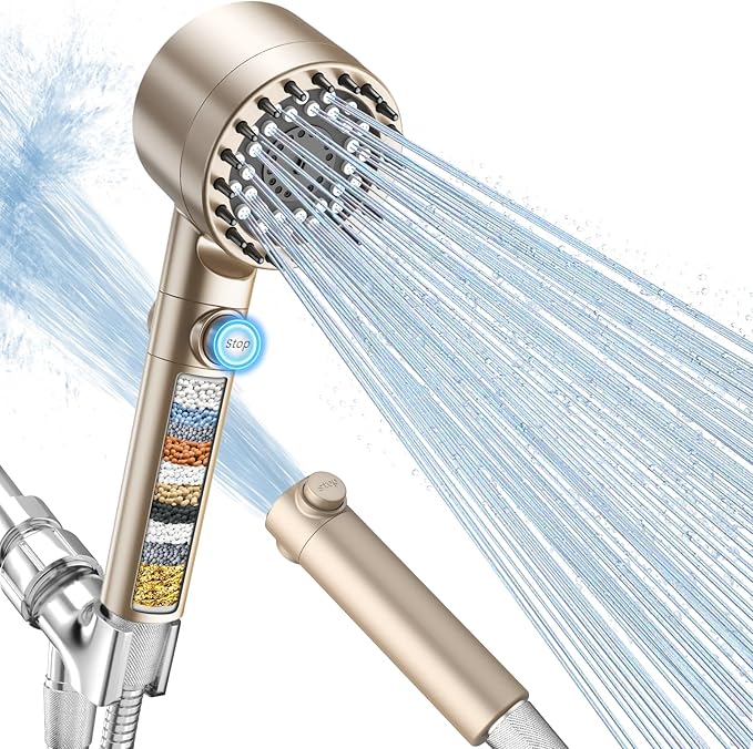 FEELSO Filtered Shower Head with Handheld, High Pressure 4 Spray Showerhead with Filters & Upgraded Anti-clog Nozzles for Hard Water -Remove Chlorine, Reduce Dry Itchy Skin -ON/OFF Switch