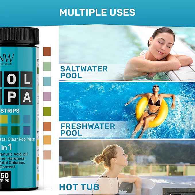 Pool Test Strips 8-in-1, 150 Quick and Accurate Pool and Hot Tub Test Strips - Pool Water Testing Kit for Chlorine, Bromine, pH, Hardness, More - All in 1 Swimming Pool Test Strips by JNW