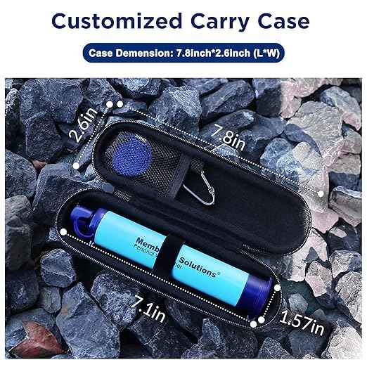 Membrane Solutions Travel Carrying Case Water Filter Cover Portable Organizer Bag for 7.1inch Personal Water Filter Straw Cover Hard-Shell EVA Storage Protective Case(7.8X 2.6X 2.6 Inch), Shockproof