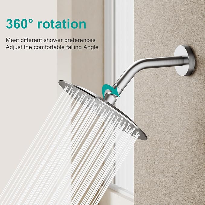 All Metal Rain Shower Head - Heavy Duty Stainless Steel, Easy Install, High Water Flow, Ultra-Thin Modern Design for Bathroom (Brushed Nickel, 8)