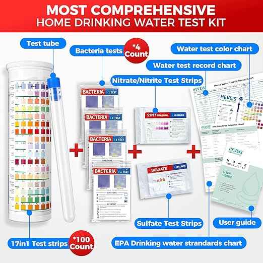 21-in-1 Home Drinking Water Testing Kit - 120 Strips + 4 Bacteria Tests - Tap and Well Water Test Kit, Easy to Test and Read for Hardness, Lead, Iron, Fluoride, pH, Copper, Bacteria and More