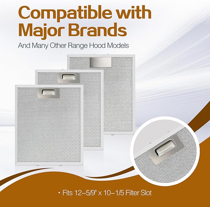 3-Pack Universal 12-5/9" x 10-1/5" Range Hood Aluminum Filter Mesh Screen Replacement for Most Kitchen Ventilation Systems - AquaVibe