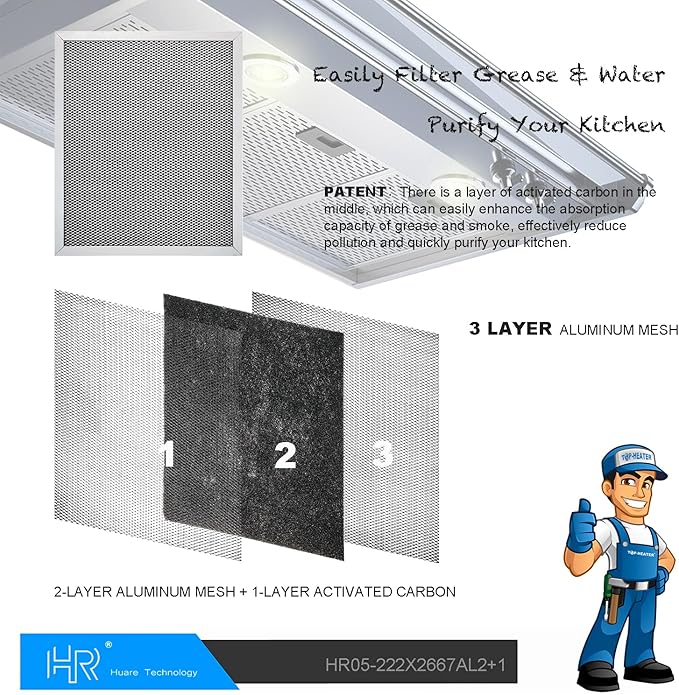 HR Huare Technology 97007696 Charcoal Range Hood Filter, fits Broan,Kenmore,Nutone, Alternative S88152, K7588, S51113711, 41F, Size 8-3/4 x 10-1/2 Inch,2Pack