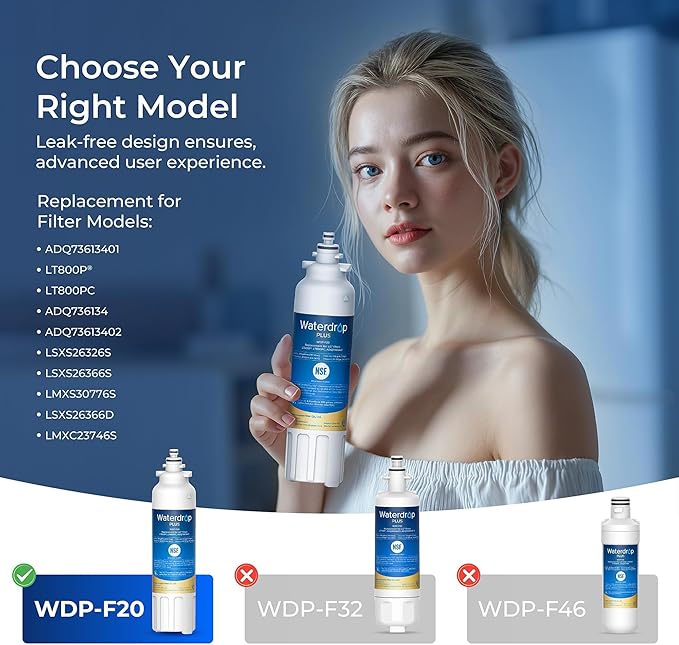 Waterdrop Plus ADQ73613401 NSF 401&53&42 Certified Refrigerator Water Filter and Air Filter, Reduce Lead&PFAS Replacement for LG® LT800P®, ADQ73613402, Kenmore 9490, LT120F®, 3 Combo, Package May Vary