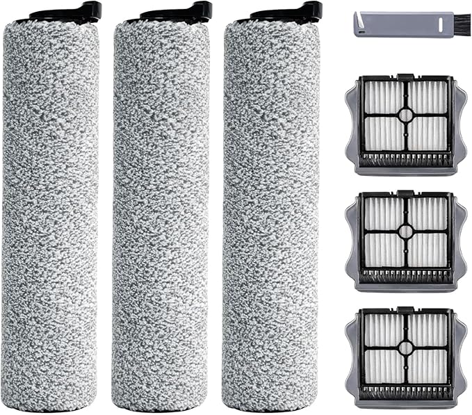 Roller Brush and Filter Replacement Compatible with Tineco iFloor 3/ Floor One S3 Cordless Vacuum Cleaner, Replacement Parts Include 3 Brush Rollers, 3 Filters - AquaVibe