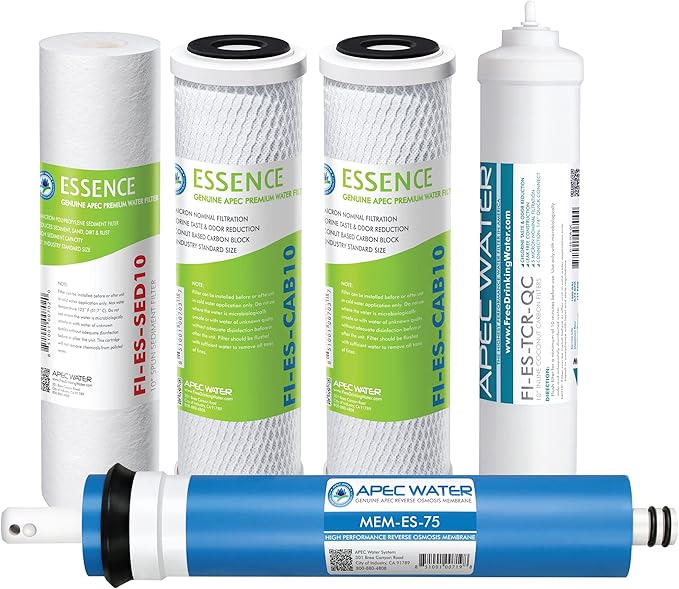 APEC Water Systems FILTER-MAX-ES75 75 GPD High Capacity Complete Replacement Filter Set For Essence Series Reverse Osmosis Water Filter System Stage 1-5