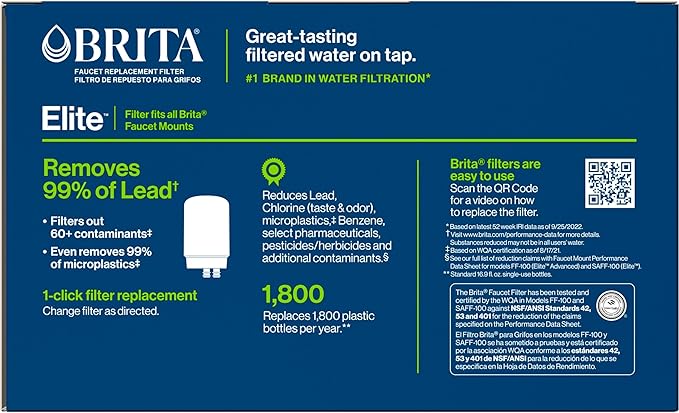 Brita Replacement Water Filter for Faucet Mount, Removes 99% of Lead, Sink Filtration System, White, 3 Count (Pack of 4)