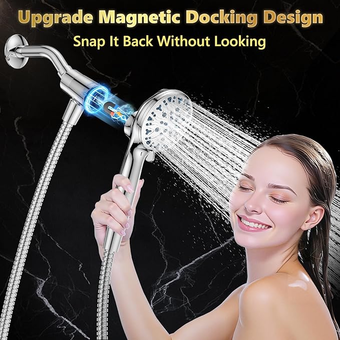 High Pressure Filtered Shower Head with Handheld, Upgrade Magnetic 10-Mode Handheld Showerhead Built-in Power Wash for Bathroom Cleaning, Detachable Shower Head with 71" Shower hose