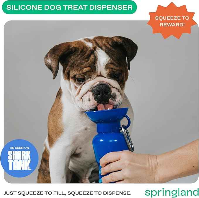 Springer Dog Water Bottle | Portable Travel Water Bottle Dispenser For Dogs - As Seen on Shark Tank | Patented, Leak-Proof Bottles Fill Bowl With Water - Ideal for Walking | BPA-Free 22oz Indigo
