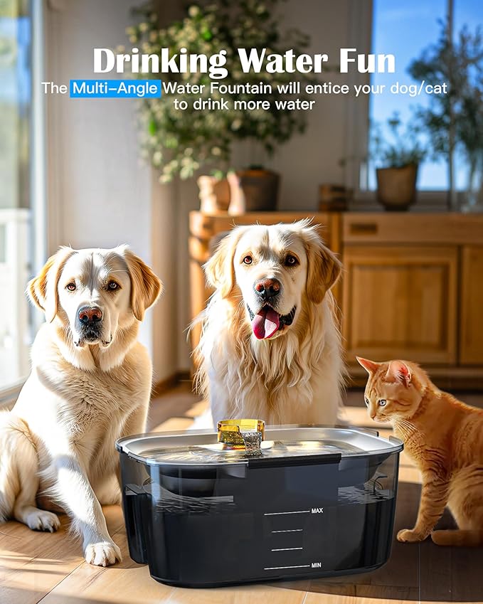 2.6 Gallon Dog Water Fountain – Stainless Steel 10L Pet Fountain Cat Fountain Dog Bowl Dispenser 338oz Capacity for Multi Pet Homes 4 Filters with 7 Layer Dual Filter System Ultra Quiet Pump