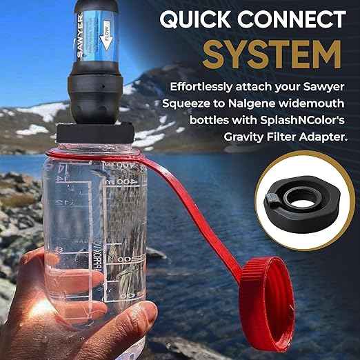 SplashNColor Filter Adapter for Sawyer Squeeze - Compatible with Nalgene Wide Mouth Bottles, Quick Connect, Leak-Proof, Lightweight, Enhances Hassle-Free Water Filtration for Outdoor and Indoor Use