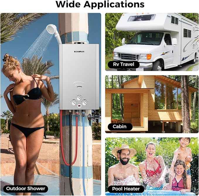 CAMPLUX Tankless Water Heater, 4.22 GPM Propane Water Heater Gas, 110,000 BTU Outdoor Camping Water Heater, Propane Shower, Gray