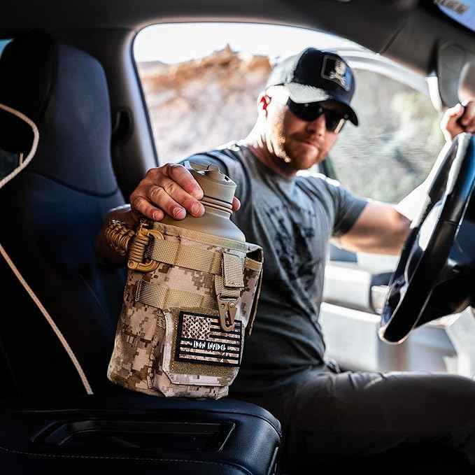 Iron Infidel Battle Bottle - Half Gallon Water Bottle Insulated, 64 oz Tactical Stainless Steel Water Jug with Handle - Gym Water Bottle with Rugged Sleeve for Storage (MARPAT 2 Liter)