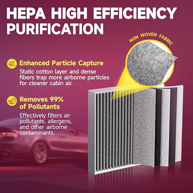 CF10374 Cabin Air Filter Compatible with Toyota Tacoma (2005-2023), Dodge Dart (2013-2016), Pontiac Vibe (2003-2008), Car Passenger Compartment Air Filter with Activated Carbon