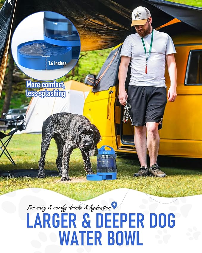 Portable Dog Travel Water Bottle, 77oz Large Dog Water Bowl Dispenser Portable, Leakproof Pet Drinking Bottle Dispenser for Hiking Camping Walking Travelling Beach Car Trips, BPA Free,Blue - AquaVibe