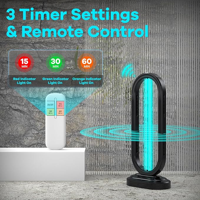 UV Light Sanitizer, Ultraviolet Lamp with Remote Control for Bed Bugs and Dust Mites, Home Disinfection Device UV Lamp for Home, Room & Kitchen, Ultraviolet Light with 3 Speed Timings