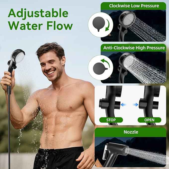 InkTrail Portable Camping Shower with Heater, Long-Lasting 6000mAh Rechargeable Camping Shower with Sprayer Head,4 Spray Modes,IPX7 Waterproof Outdoor Camp Pump for Hiking, Travel, Car, Pet