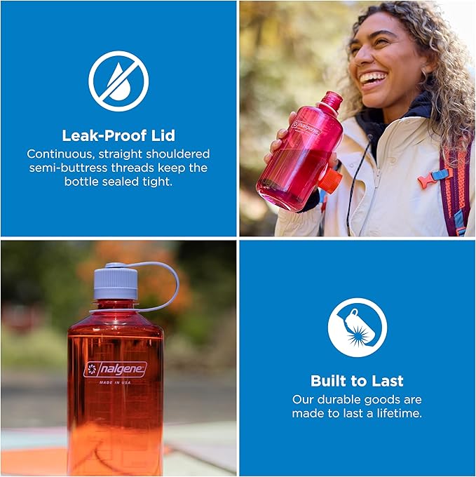 Nalgene 32 oz Narrow Mouth Water Bottle | BPA-Free, Durable & Leak Proof, Lightweight Bottle for Gym, Office & Travel, Marmalade