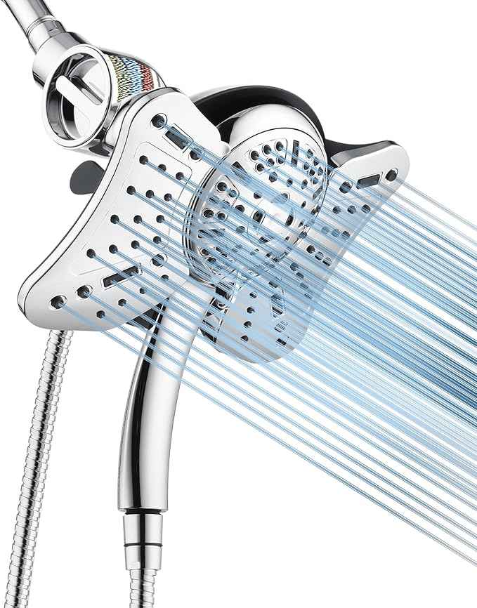 GRICH 2.5GPM Shower Head with Handheld Spray Combo: 2 in 1 Rainfall Shower Heads high pressure & Handheld Shower Head, 9 Spray Modes/Settings Detachable Shower Head with 60 Inch Hose, Chrome Filtered