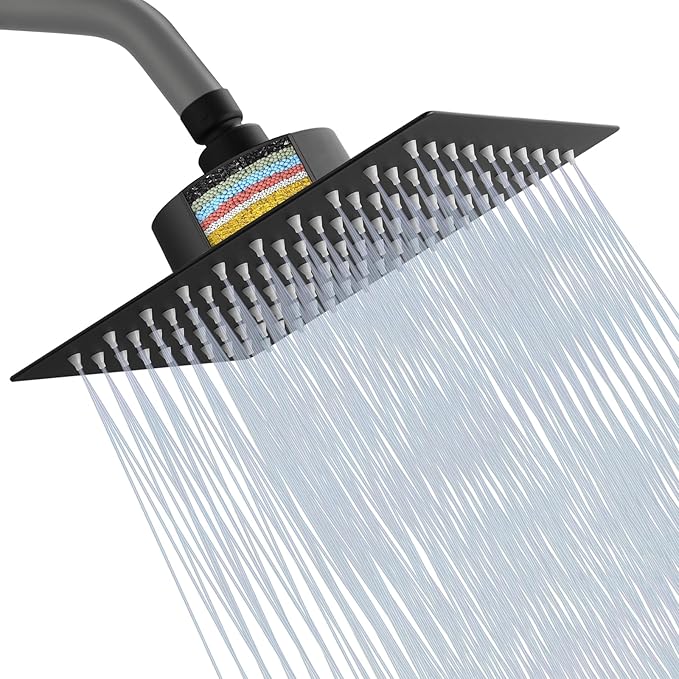 Filtered Shower Head, Stainless Steel High Pressure Shower Head with 15 Stage Hard Water Filter Cartridge for Remove Chlorine and Harmful Substances(Matte Black,8")