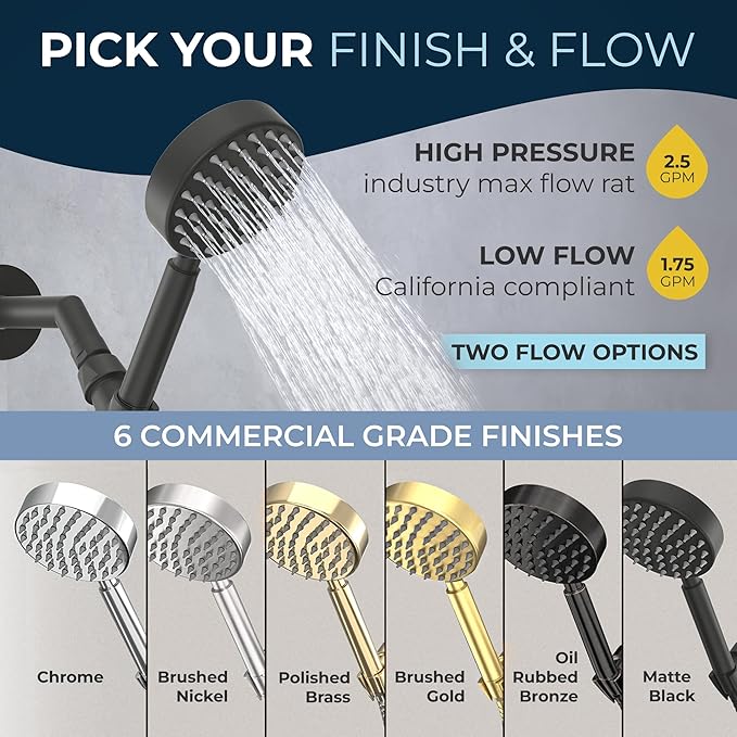 HammerHead Showers® Solid Metal LOW FLOW Handheld Shower Head with Hose and Brass Holder - MATTE BLACK – Water Saving 1.75 GPM Detachable Shower Head - Adjustable Shower Wand Bracket & 6ft Hose