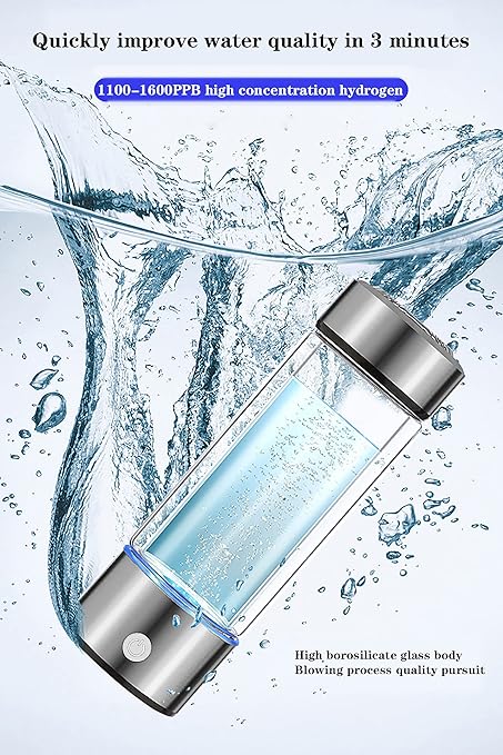 Hydrogen Water Bottle, High-Concentration Up to 1100-1600ppb, Portable USB Rechargeable Anti-Oxidation and Anti-Aging Hydrogen Water Generator