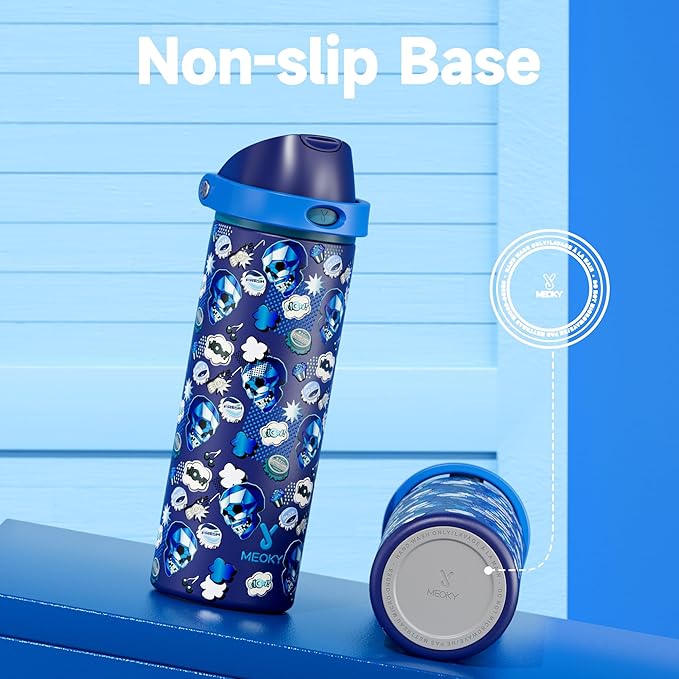 24 oz Insulated Water Bottle with Straw: Meoky Stainless Steel Water Bottle with 2-in-1 Lid - Leak Proof, Cold for 24 Hours, Protective Silicone Base, BPA-Free for Travel Gym, Spooky Fun