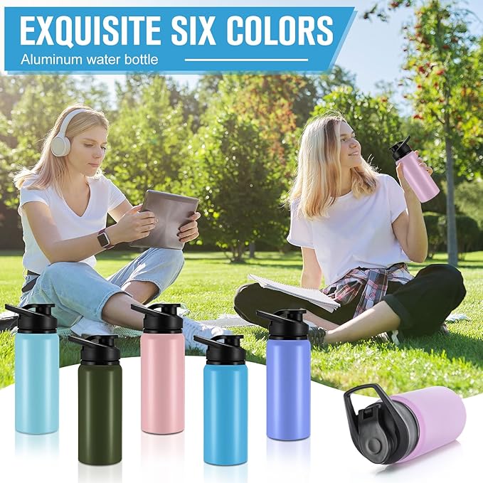Domensi 12 Pack Aluminum Water Bottle Bulk Reusable Water Bottle, Lightweight Easy Carry Leakproof with Snap Lid Travel Bottles, for Gym Outdoor Sports Cycling Camping Fishing (17oz,Cool Colors)