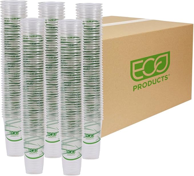 ECO PRODUCTS GreenStripe Clear Compostable 20oz PLA Large Plastic Cups, Case of 1000, Disposable Renewable Plant-Based Cold Cups, For Cold Drinks & Snacks, BPI Certified, ASTM Compliant.