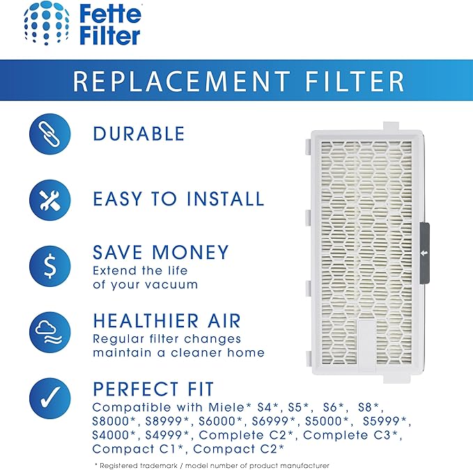 Fette Filter - HEPA Filters Compatible with Miele AirClean SF-HA 50 Filter for Model # S4, S5, S6, S8, S8000, S8999, S6000, S6999, S5000, S5999, S4000, S4999, Complete C2 & C3 (Pack of 6) - AquaVibe