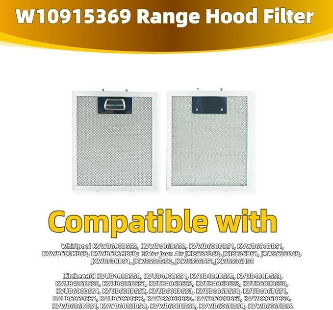 2Pcs W10915369 Range Hood Grease Filter Mesh Grease Vent Filter 5-Layer Aluminum Mesh 8.75 X 7.5 Inch Upgraded Stainless Steel Clips - AquaVibe