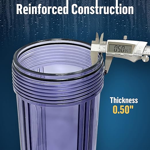 High Capacity 20 x 4.5” Whole House Filter Purifier System for Well or City Water, Presser Relief Button, 1” NPT Brass Port, Double O-Ring, Meets NSF Standards & Regulations (Transparent, 1 Set)