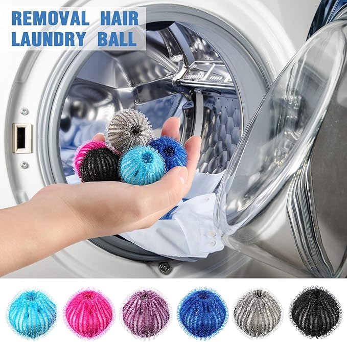 Blulu 24 Pieces Pet Hair Remover for Laundry Dryer Balls Reusable Washing Machine Hair Catcher Pet Dog Cat Catcher Lint Remover (Light Blue,Blue,Grey,Black,Purple,Rose Red)