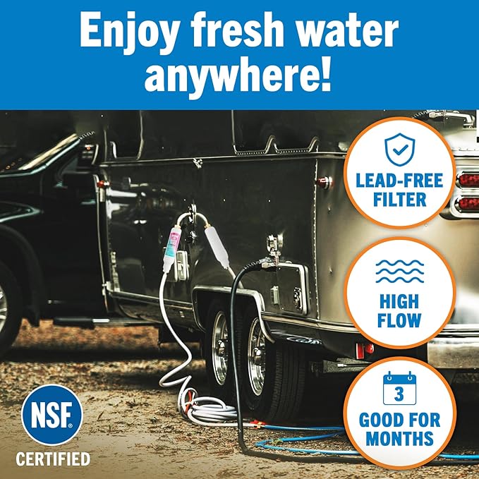 Better Boat 2 Pack Inline RV Water Filter, NSF Certified, Marine Grade, for Hose, Campers, and Garden, Includes Flexible Protector