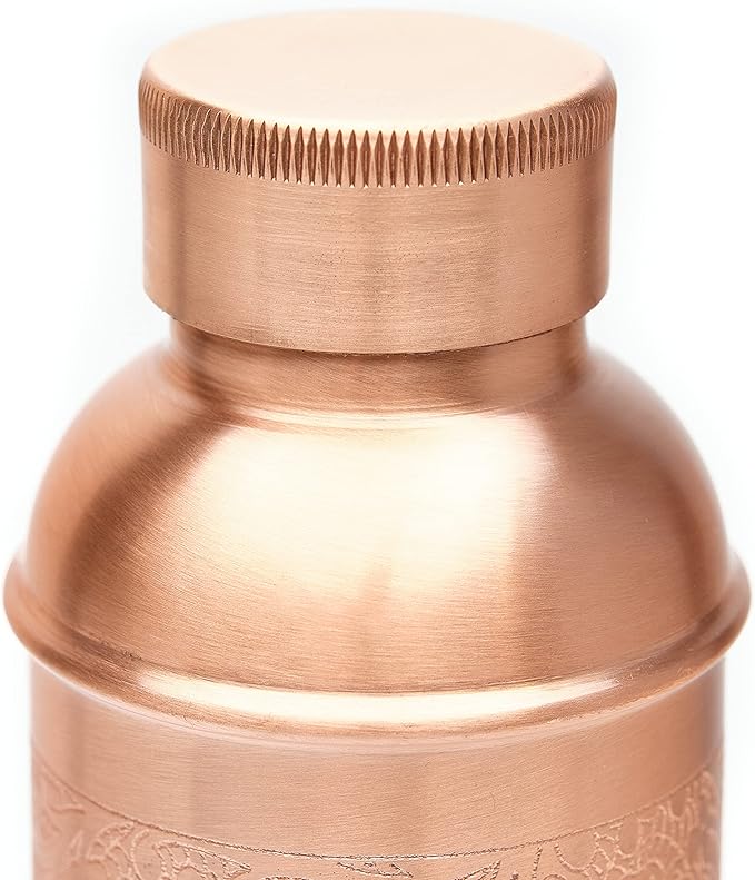 Authentic Ayurvedic Designer Copper Water Bottle of 34 Oz/1000 ml with Carrying Canvas Bag & Sleeve for Drinking Water | Leak-Proof & Lab Tested