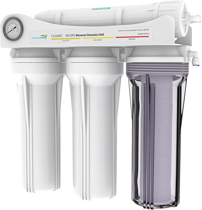 Aquatic Life 4-Stage Hydroponic Reverse Osmosis Water Filter System RO Filtration Unit, High Efficiency, 150 GPD - AquaVibe