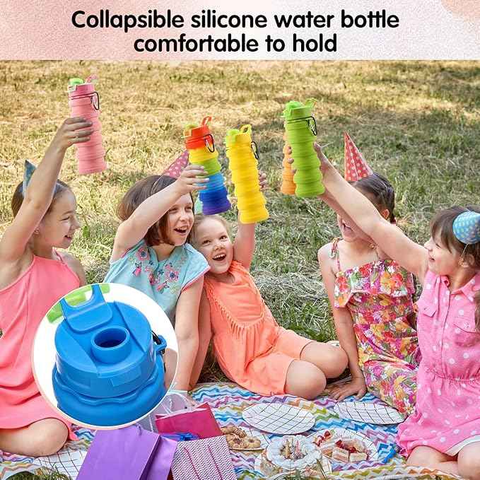 Sunnyray Collapsible Water Bottles Bulk Foldable Water Bottles 17oz Silicone Portable Leak Proof Reusable Sports with Clip for Travel Hiking Camping Outdoor(Colorful,20 Pack)