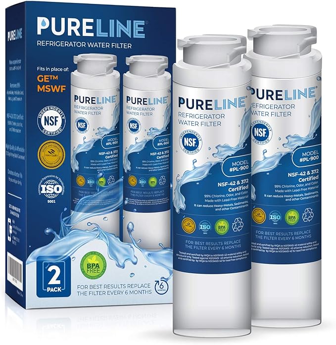 Pureline MSWF Replacement for GE MSWF, RWF1500A, 101820A, 101821B Refrigerator Water Filter - Reduces Bad Taste & Odor - AquaVibe