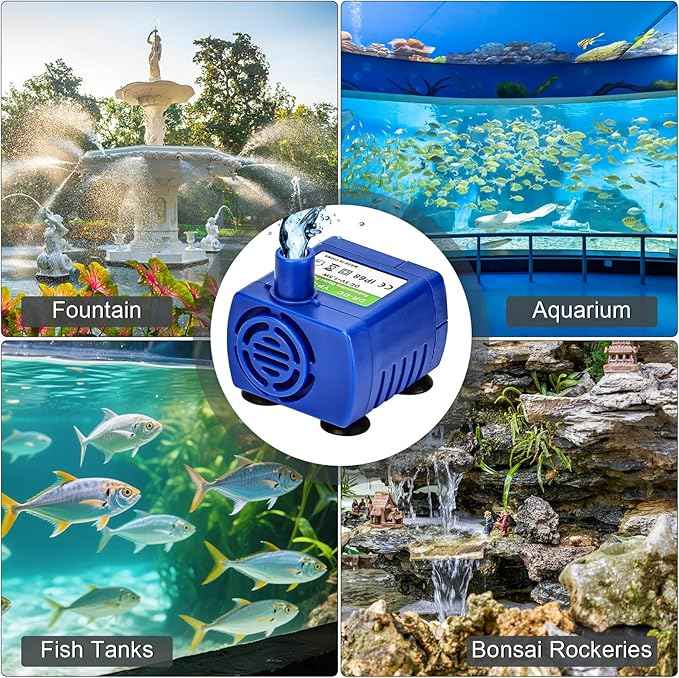 Submersible Water Pump, Small USB Quiet Cat Water Fountain Pump for Pet, Fish Tank, Aquarium DC5V 1.5W 200L/H with Light (4, Blue)